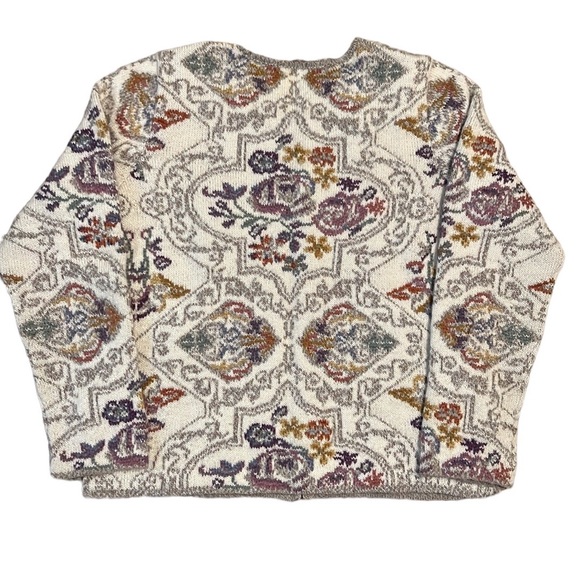 PERUVIAN CONNECTION Alpaca Cardigan Sweater Cream Floral Size Medium - Picture 4 of 11